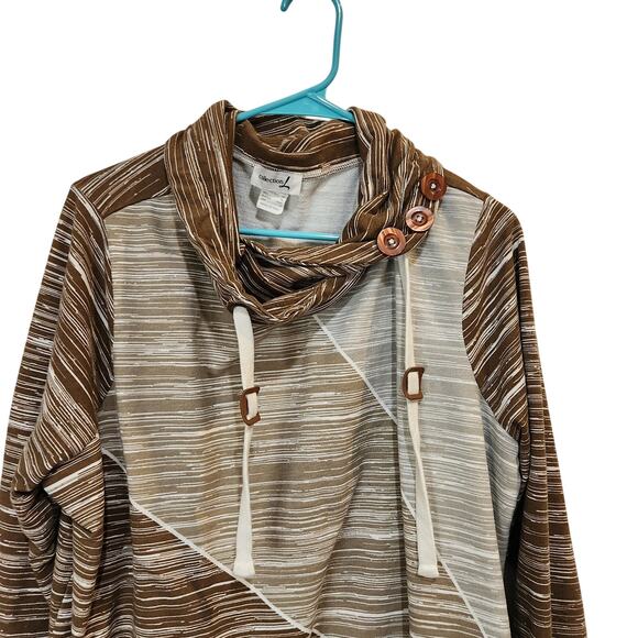 Collection L Long Sleeve Pullover Cowl Neck Sweatshirt Brown Athleisure Size 18 - Picture 3 of 6